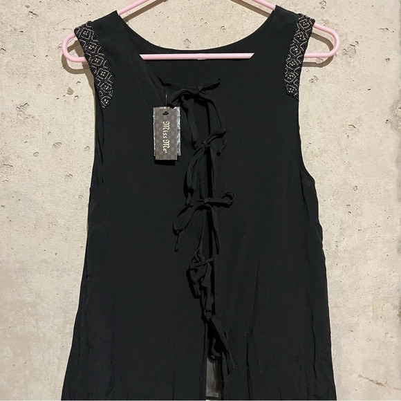 Miss Me Black High Low Tie Up Open Back Beaded Tank Top Blouse Sz M - NWT - Picture 6 of 10